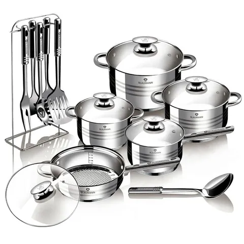 BOXED 17 PIECE NON-STICK STAINLESS STEEL COOKWARE SET (1 BOX)