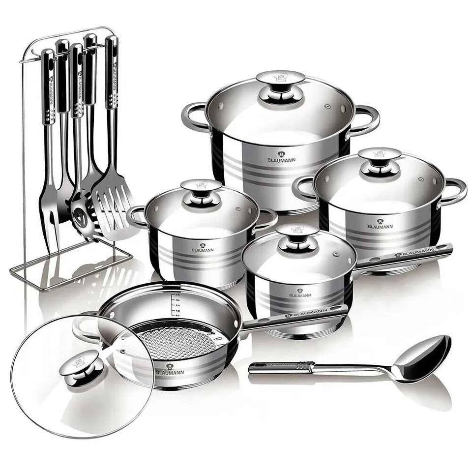 BOXED 17 PIECE NON-STICK STAINLESS STEEL COOKWARE SET (1 BOX)