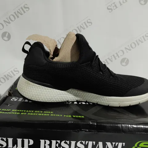 BOXED PAIR OF SKECHERS SLIP RESISTANT WORK TRAINERS IN BLACK - SIZE 5