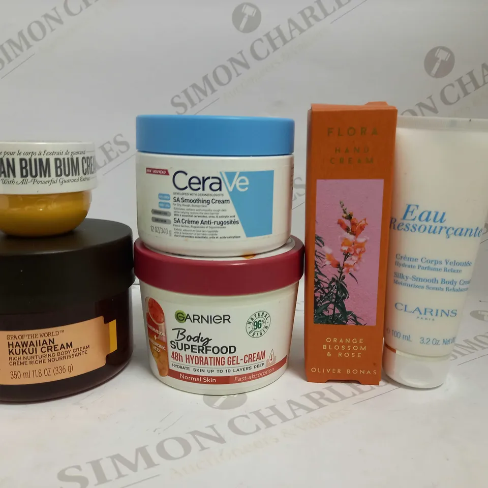LOT OF 6 BATH & BODY ITEMS, TO INCLUDE THE BODY SHOP, CLARINS, CERAVE, ETC