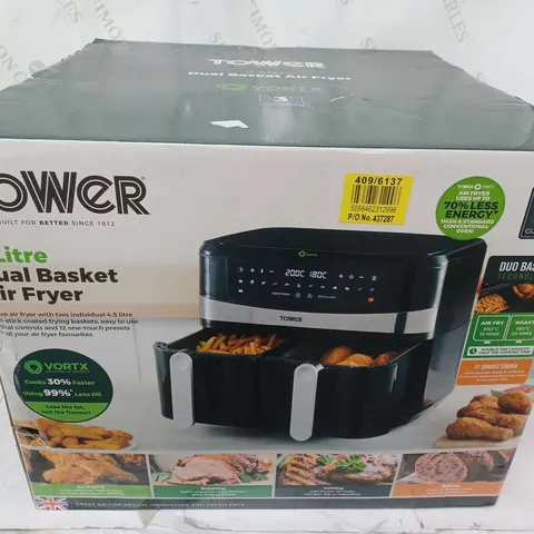 BOXED TOWER 9 LITRE DUAL BASKET AIR FRYER