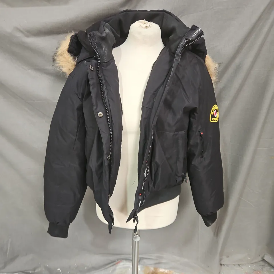 ZAVETTI CANADA PADDED FUR TRIM HOOD COAT IN BLACK SIZE L