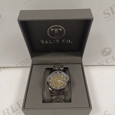 MEN’S TALIS CO 7820 AUTOMATIC WATCH – BLACK SKELETON DIAL AND CASE – STAINLESS STEEL STRAP – GLASS BACKCASE