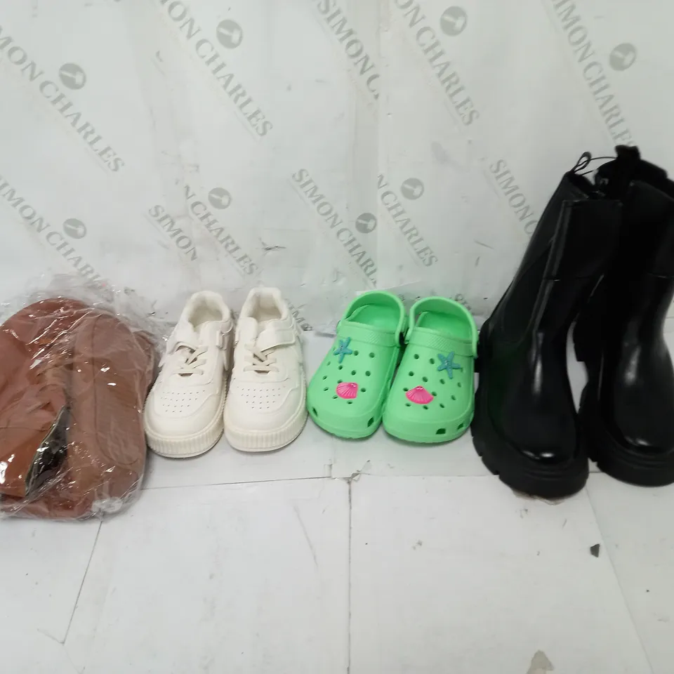 BOX OF APPROXIMATELY 15 ASSORTED SHOES TO INCLUDE BOOTS, SLIPPERS, AND SANDALS 