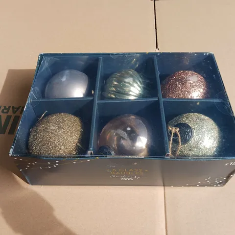 4 BOXES OF 6 GLASS CHRISTMAS BAUBLES BY GEORGE HOME