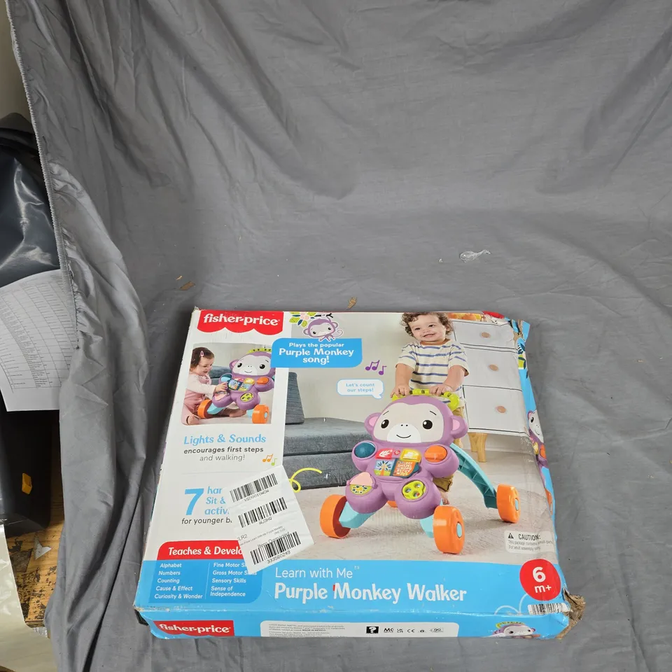 BOXED FISHER-PRICE LEARN WITH ME PURPLE MONKEY WALKER BABY LEARNING TOY WITH MUSIC & LIGHTS