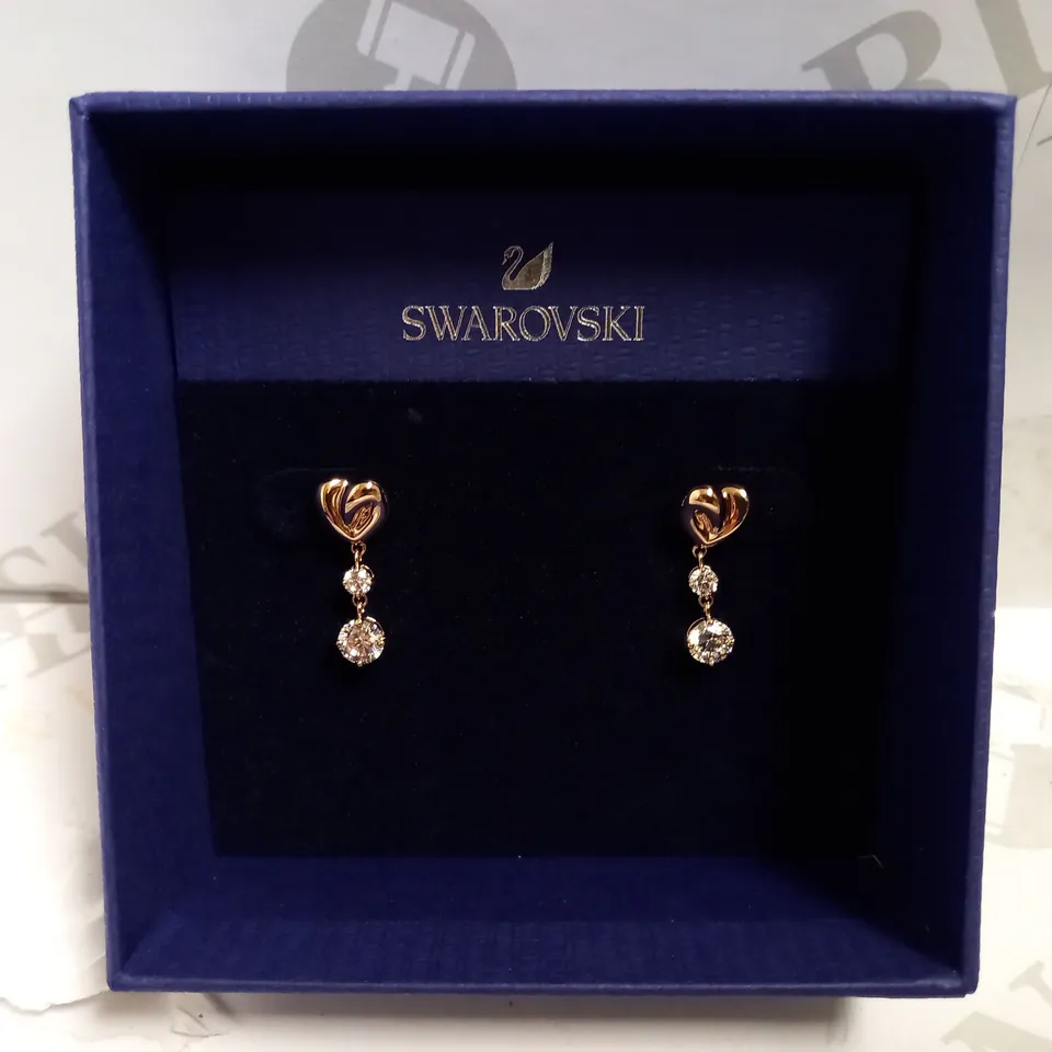 SWAROVSKI LIFELONG HEART DROP EARRINGS - ROSE GOLD WITH STONES