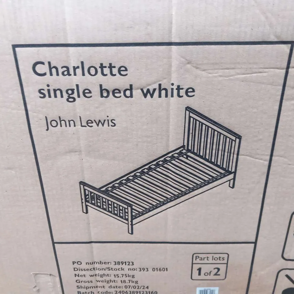 BOXED JOHN LEWIS CHARLOTTE SINGLE BED WHITE BOX ONE OF TWO ONLY