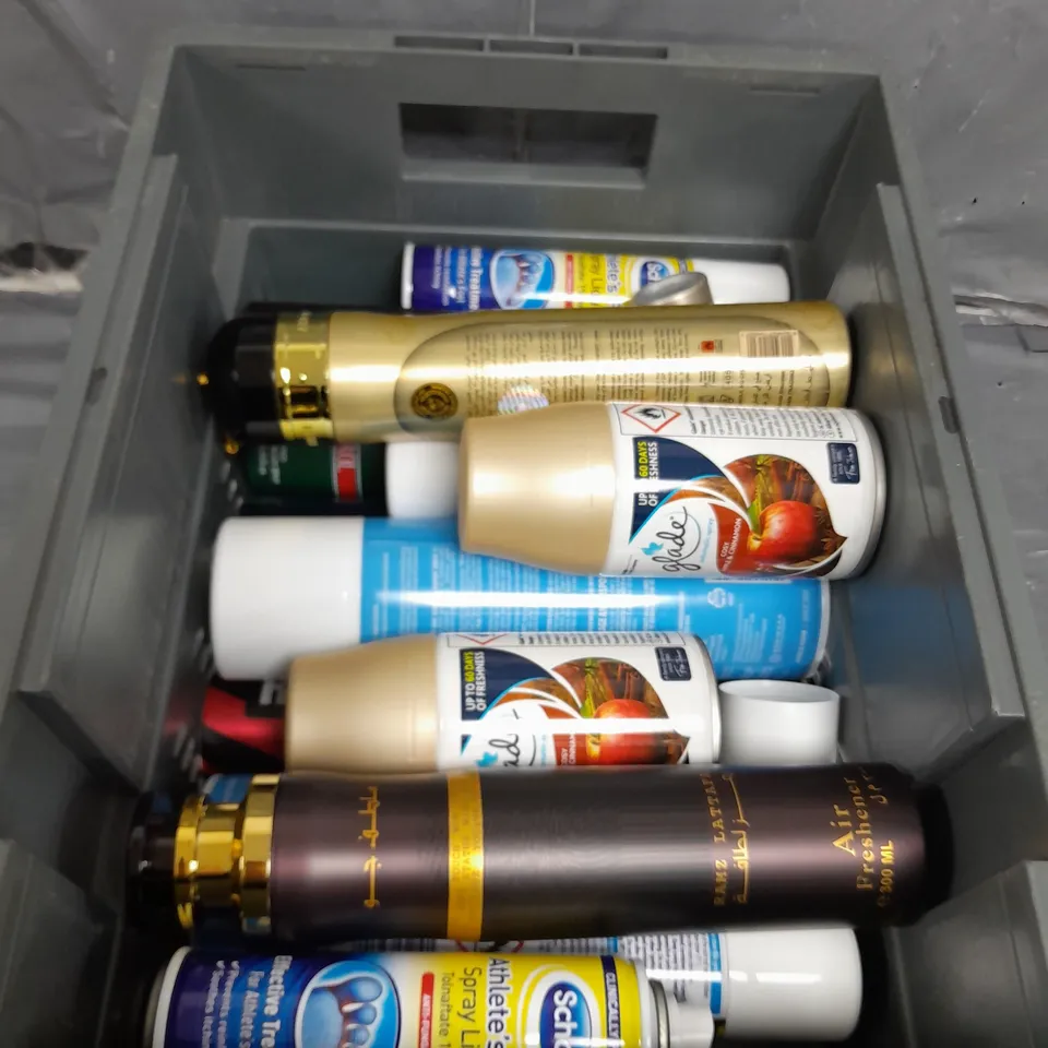 APPROXIMATELY 5 ASSORTED AEROSOLS TO INCLUDE BODY SPRAY , FOOT SPRAY , AUTOMATIC ROOM SPRAY , ETC 
