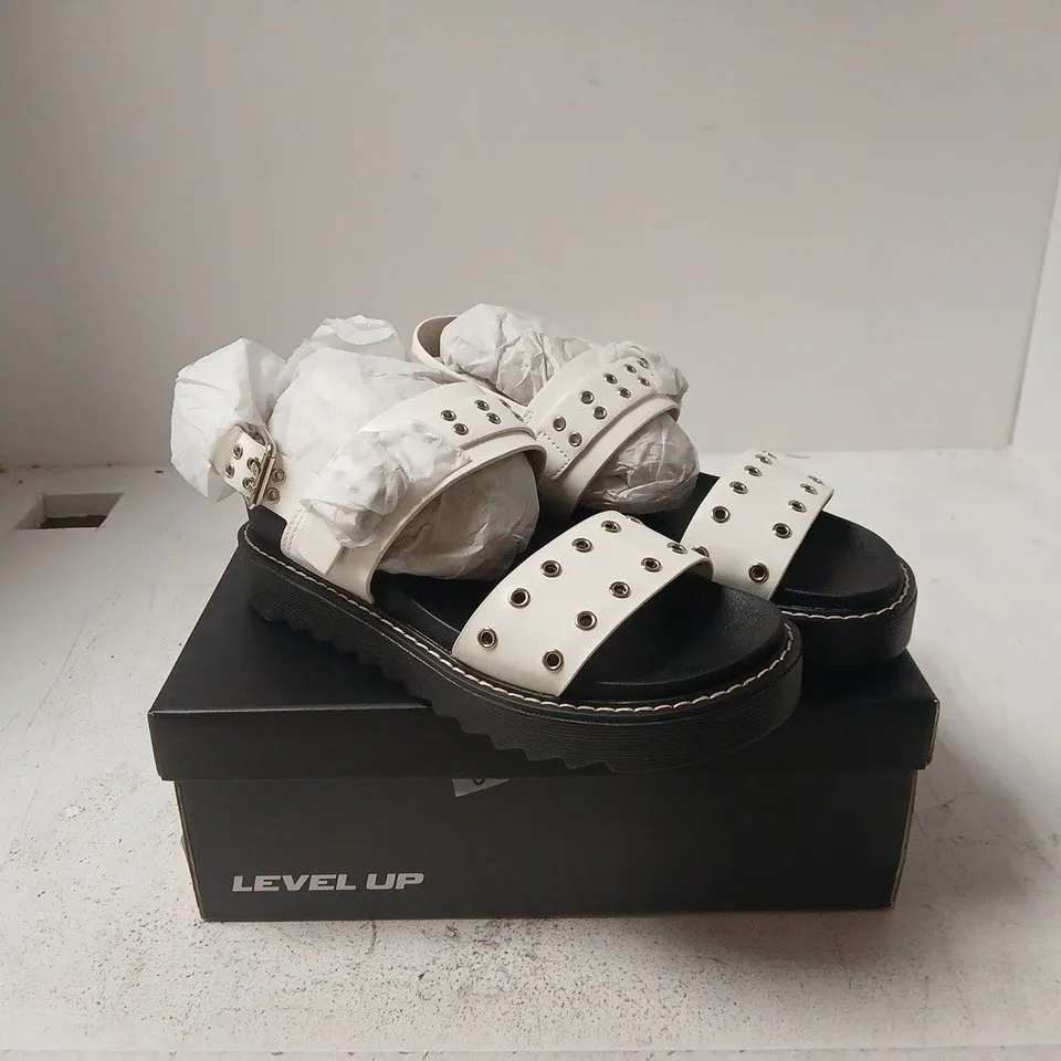 LEVEL UP WHITE STUDDED SANDALS – WOMEN'S FOOTWEAR UK 5