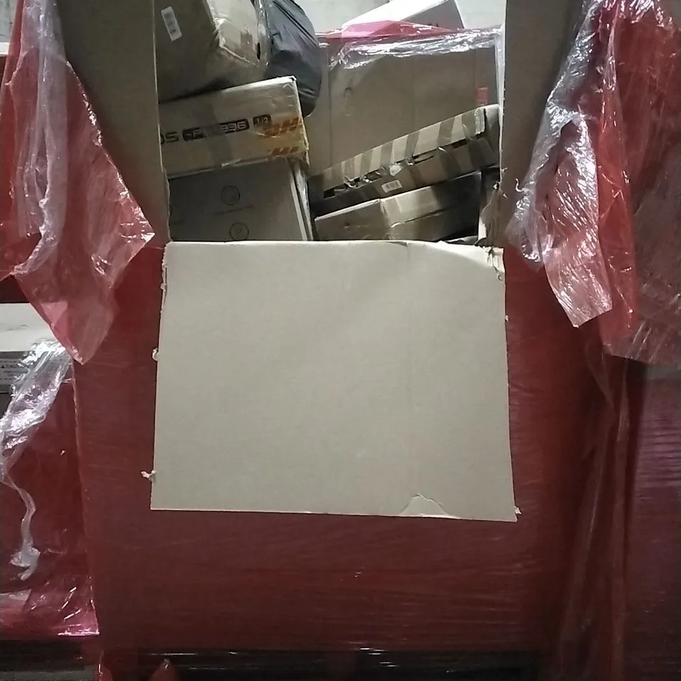 PALLET OF HOUSEHOLD ITEMS TO INCLUDE FLOOR/WALL MOUNTED PATIO HEATER, PLASTIC FENCE,UPSEAT CHANGING PAD AND OTHER ASSORTED ITEMS...