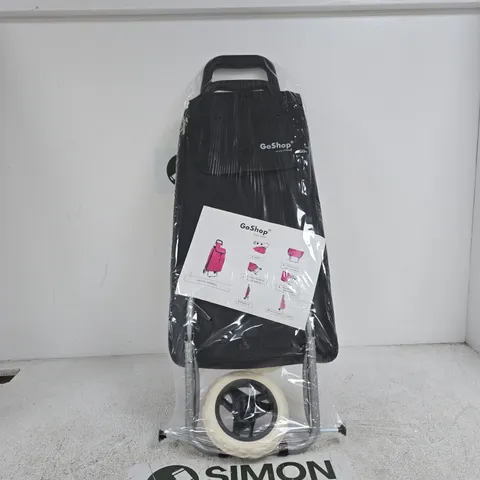 GOSHOP FOLDING SHOPPING TROLLEY – BLACK, ON WHEELS