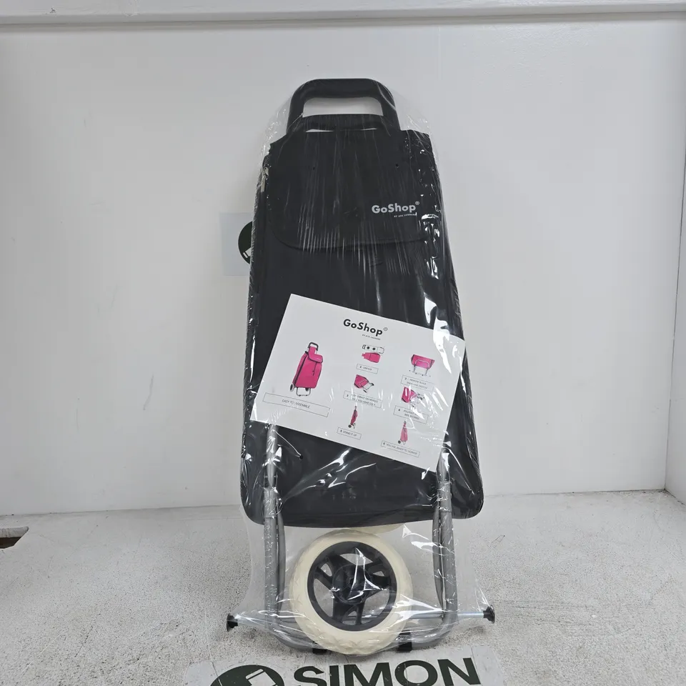 GOSHOP FOLDING SHOPPING TROLLEY – BLACK, ON WHEELS