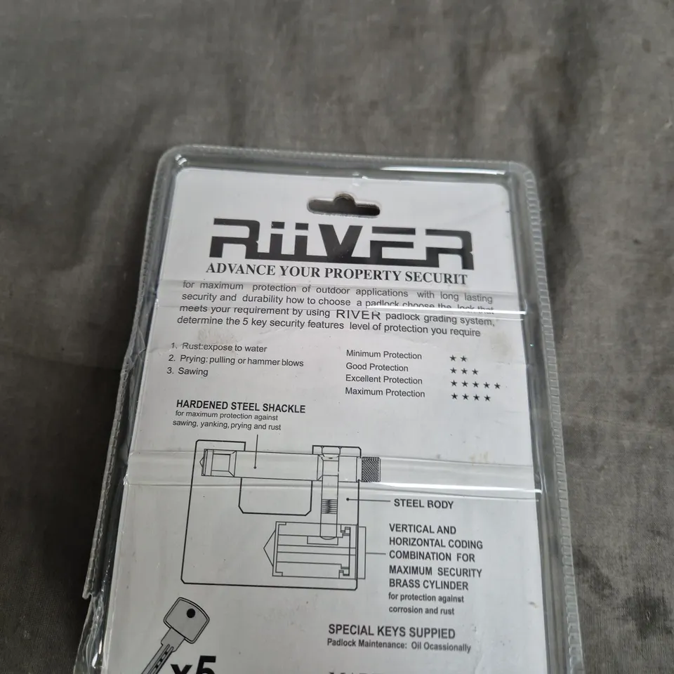 RIVER HARDENED STEEL PADLOCK WITH 5 KEYS – BLISTER PACK
