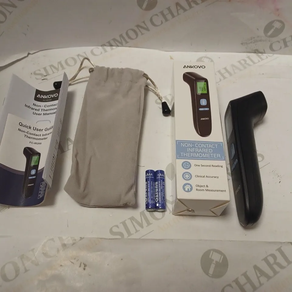 BOXED ANKOVO NON-CONTACT INFRARED THERMOMETER  - MODEL FC-IR200 - WITH POUCH, BATTERIES AND INSTRUCTIONS