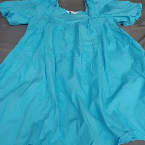 ZARA PUFF SHOULDERS MIDI DRESS, BLUE - UK SIZE XS
