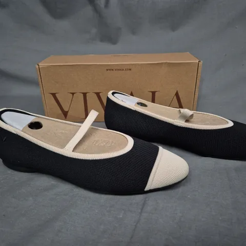 BOXED PAIR OF VIVAIA TAMIA MARY JANE BLACK AND CREAM UK 5.5