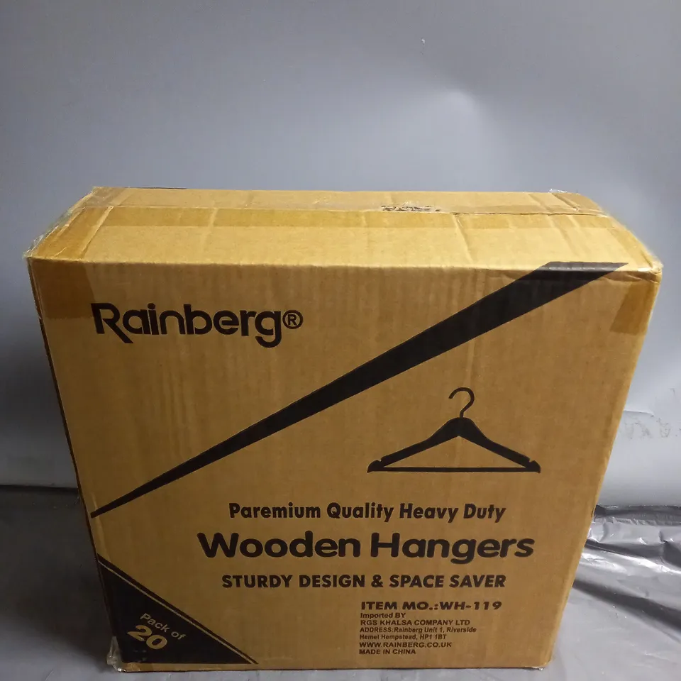 BOXED RAINBERG PREMIUM QUALITY HEAVY DUTY WOODEN HANGERS (PACK OF 20)