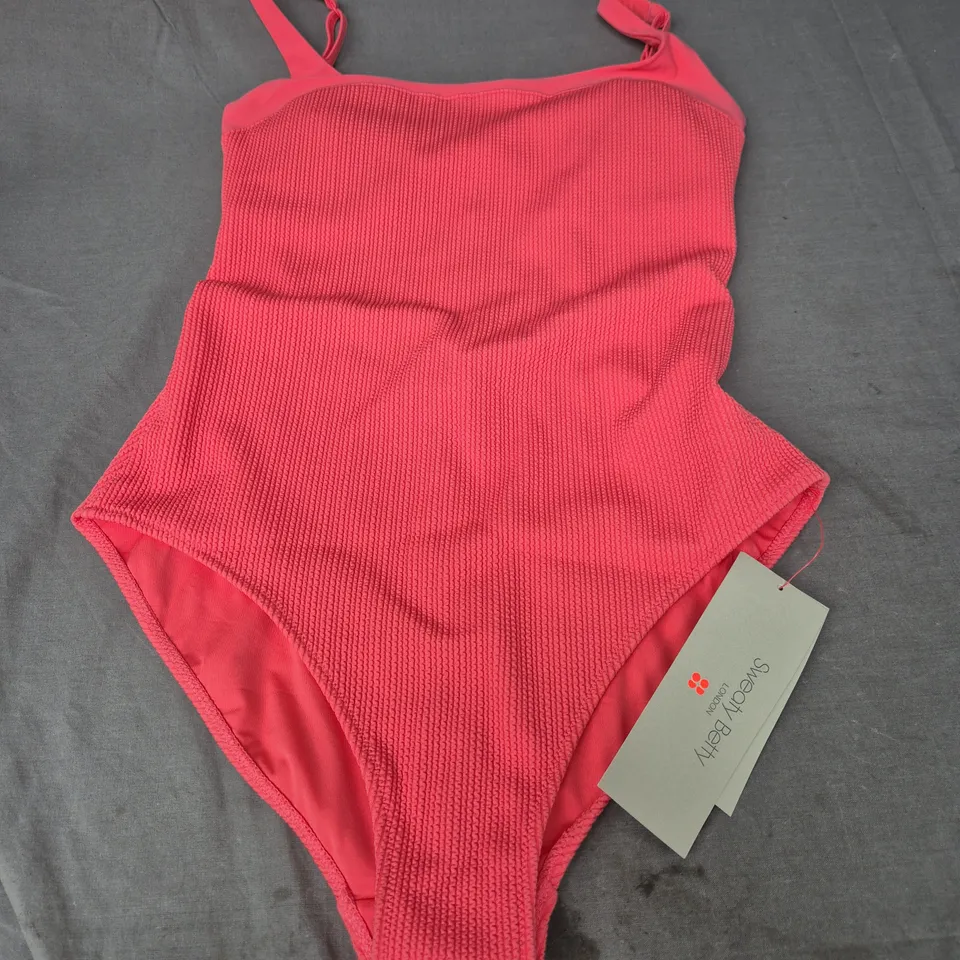 SWEATY BETTY CAPRI CRINKLED SCOOP NECK SWIMSUIT IN CORAL PINK SIZE M