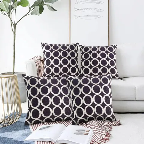 BOXED SET OF 4 BROWARD OH GEOMETRIC CUSHIONS WITH FILLING - BLACK 
