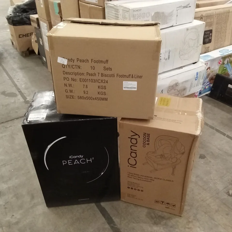 BOXED ICANDY PEACH⁷ STROLLER, CAR SEAT COCOON & BASE, AND ACCESSORIES PACK (3 BOXES)
