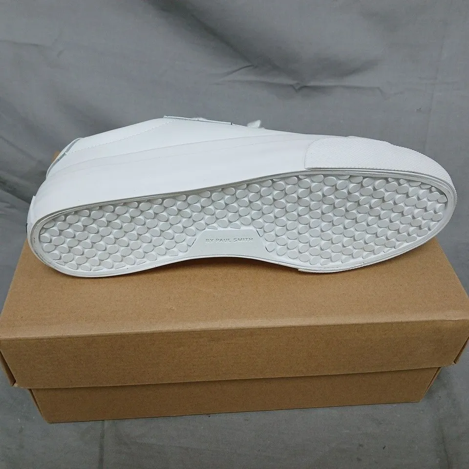 PAUL SMITH WHITE LEATHER SNEAKERS – LOW TOP WITH MULTICOLOURED LACE TIPS UK SIZE 6
