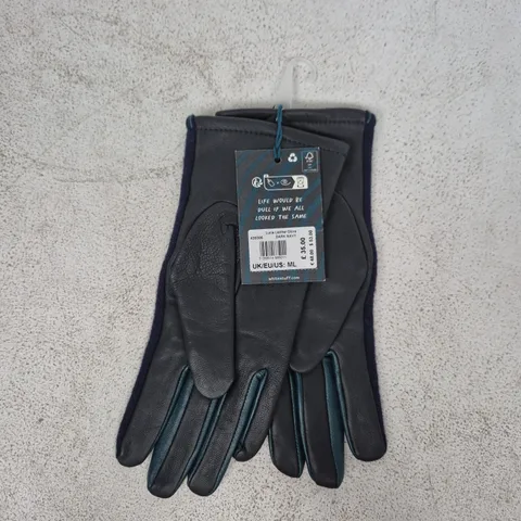 WHITE STUFF LUCIE LEATHER GLOVES IN DARK NAVY SIZE M/L