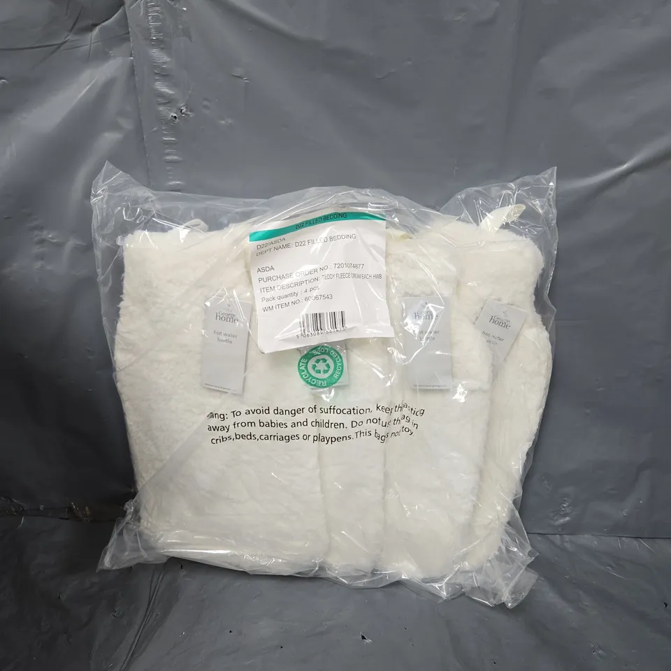 24 TEDDY FLEECE CREAM HOT WATER BOTTLES