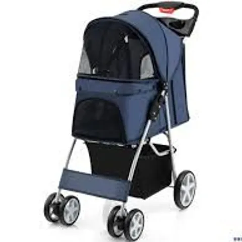 BOXED COSTWAY FOLDABLE 4-WHEEL PET STROLLER WITH STORAGE BASKET - NAVY (1 BOX)