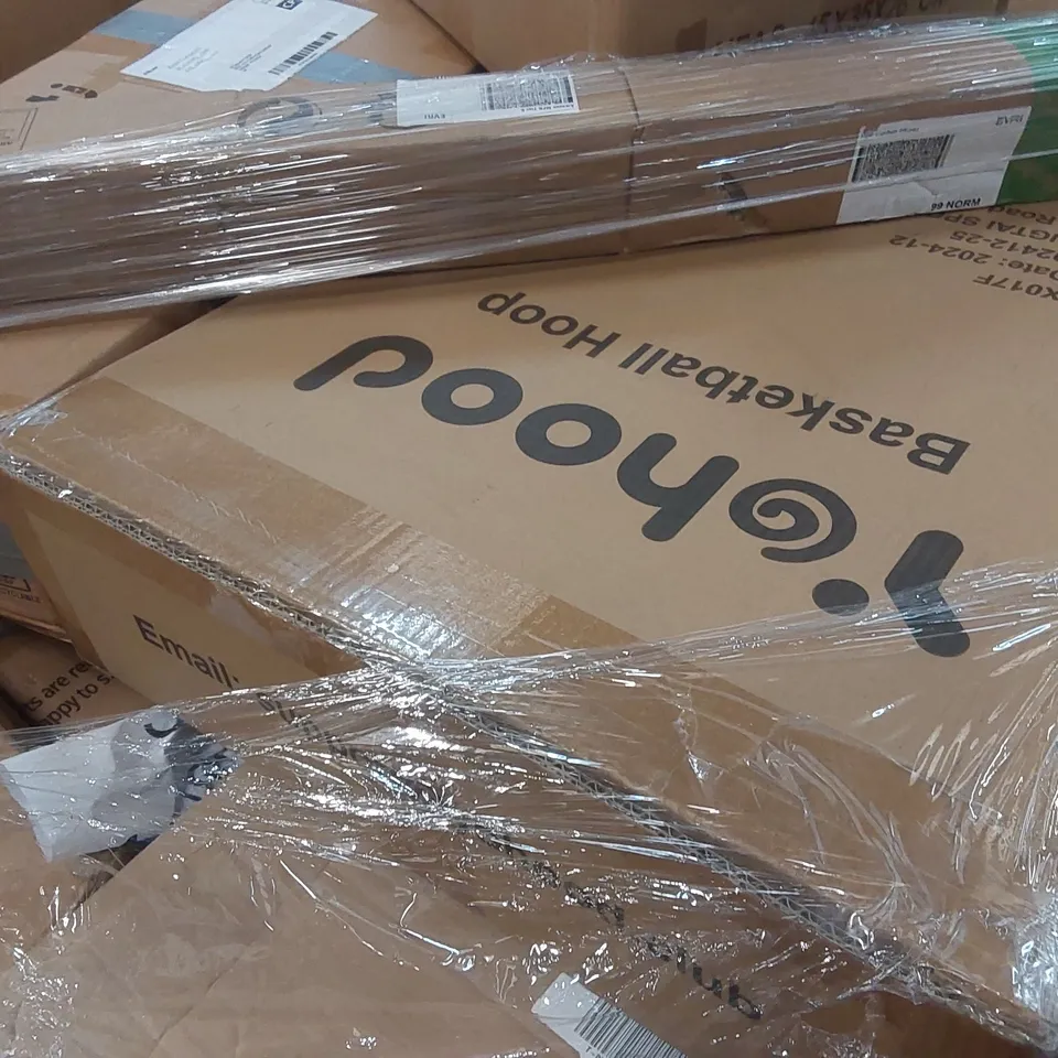 PALLET CONTAINING A LARGE QUANTITY OF ASSORTED CONSUMER PRODUCTS INCLUDING: CORDLESS VACUUM CLEANERS, BASKETBALL HOOP, JERRY CAN ECT