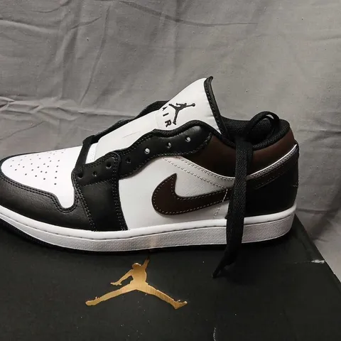 NIKE AIR JORDAN 1 LOW SNEAKERS – BLACK/BAROQUE BROWN-WHITE, US 9.5 (UK 8.5)