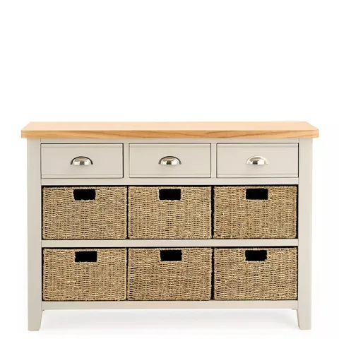 MALONE 3 DRAWER, 6 BASKET SIDEBOARD - CONTAINS SOLID WOOD