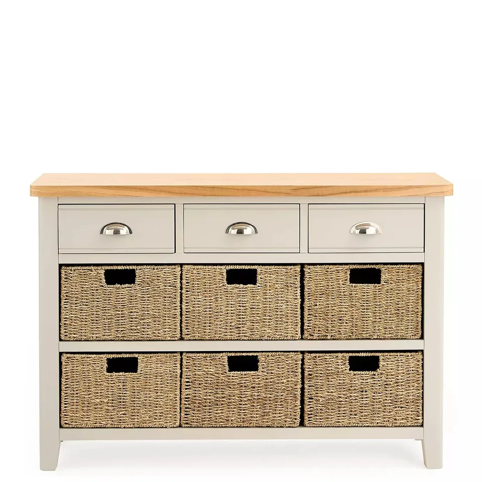 MALONE 3 DRAWER, 6 BASKET SIDEBOARD - CONTAINS SOLID WOOD