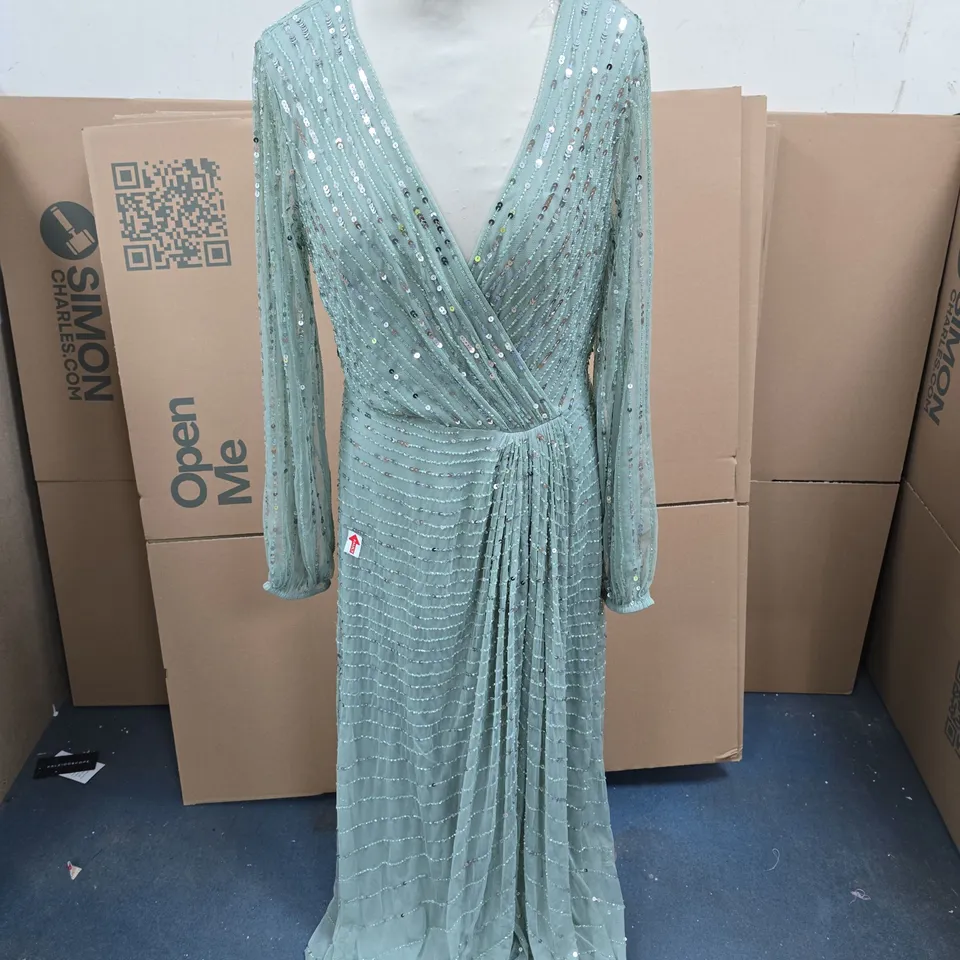 KALEIDOSCOPE SAGE GREEN SEQUINED MAXI DRESS SIZE 12