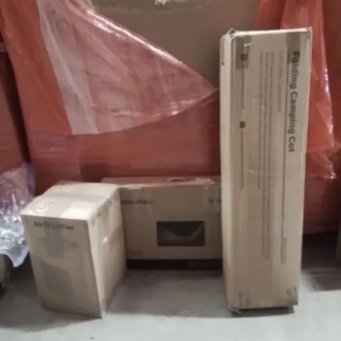 PALLET OF ASSORTED HOUSEHOLD GOODS AND PRODUCTS TO INCLUDE;27INCH MONITOR,AIR PURIFIER,FOLDING CAMPING COT