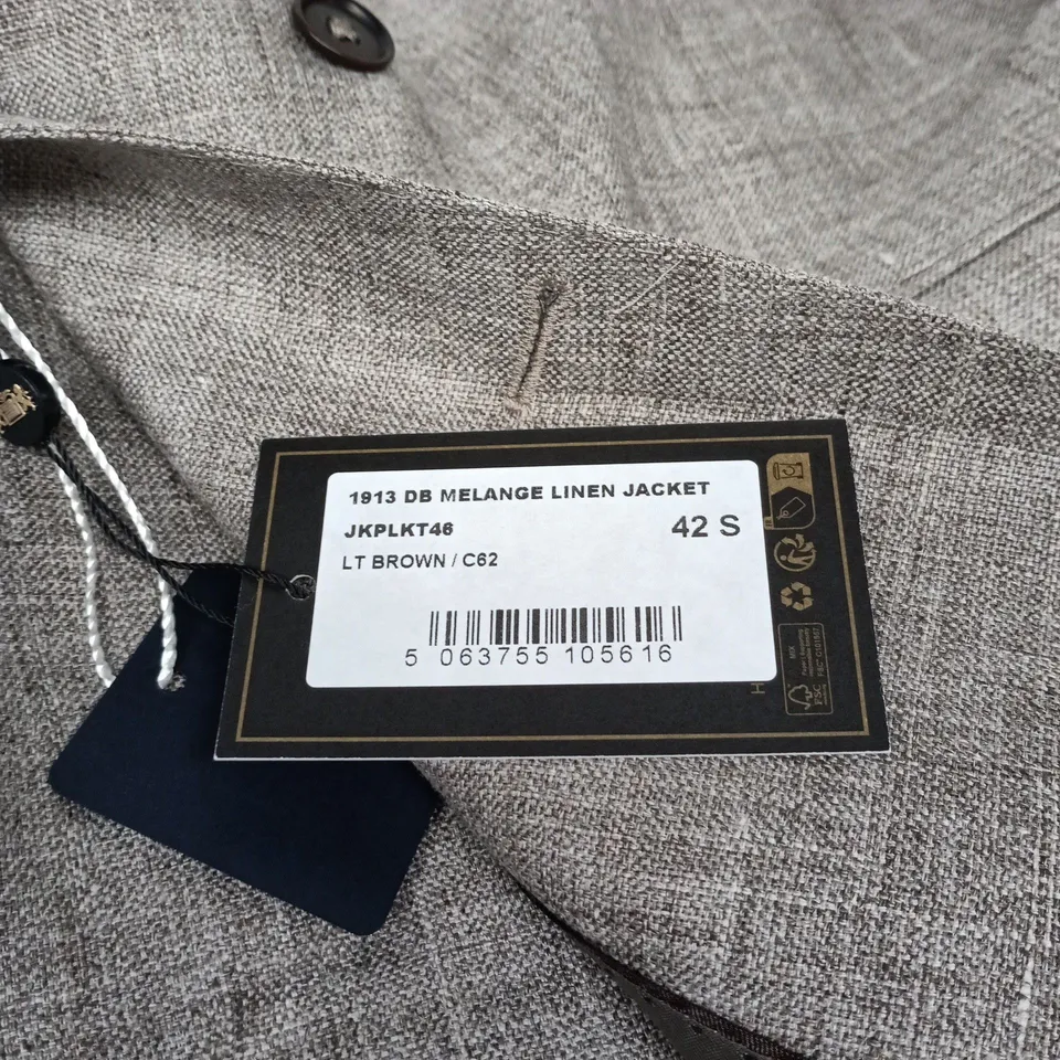 HAWES & CURTIS 1913 COLLECTION LINEN JACKET, UK 42S, LIGHT BROWN MÉLANGE
