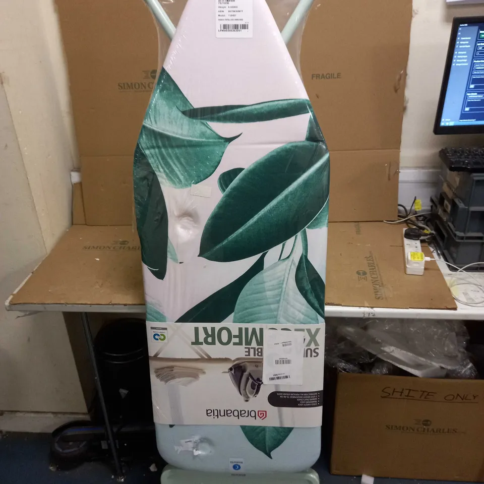 BRABANTIA 118487 TROPICAL LEAVES IRONING BOARD WITH SOLID STEAM UNIT HOLDER COLLECTION ONLY