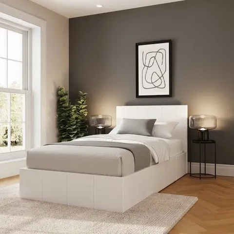 SINGLE WHITE END LIFT OTTOMAN BED (2BOXES)