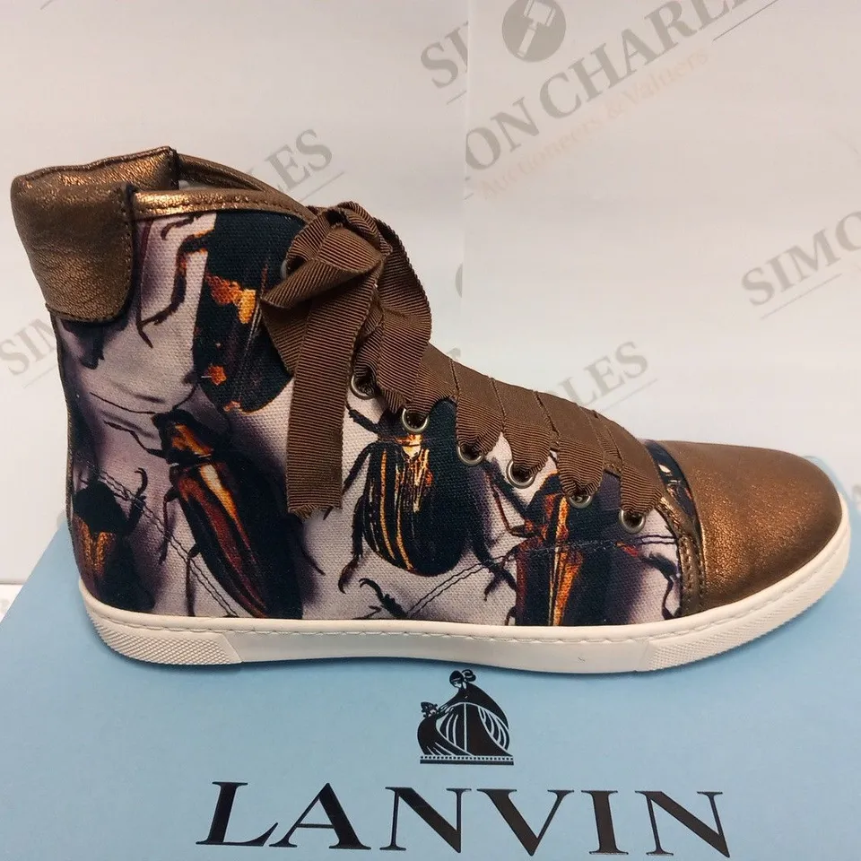 BOXED PAIR OF LANVIN BASKET HIGH TOP SNEAKER GOLD SIZE 37