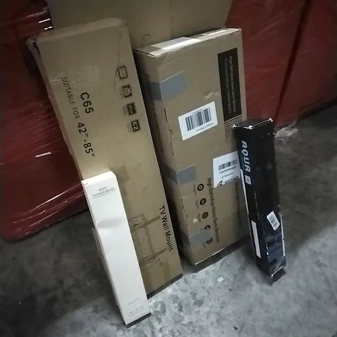 PALLET OF HOUSEHOLD ITEMS TO INCLUDE BODY SHOWER BRUSH, TV WALL MOUNT,  PROFESSIONAL MOUSE PAD,  HIGH DEFINITION HOME GAMING MACHINE AND OTHER ASSORTED ITEMS...