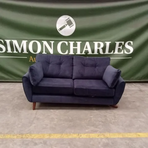 DESIGNER 2 SEATER VELVET FABRIC SOFA - NAVY