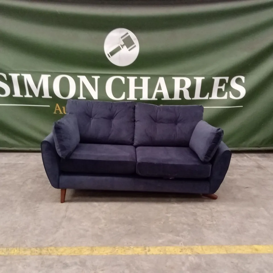 DESIGNER 2 SEATER VELVET FABRIC SOFA - NAVY