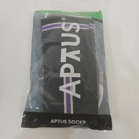 APTUS SOCKS – BLACK WITH PURPLE STRIPE, UK SIZE 10-13