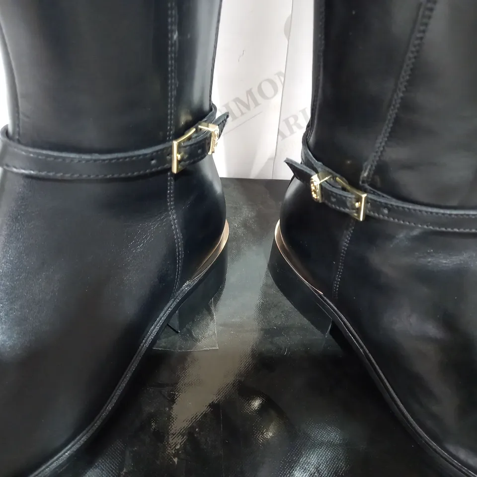 DUNE BLACK DOUBLE BUCKET KNEE HIGH BOOTS - SIZE 4