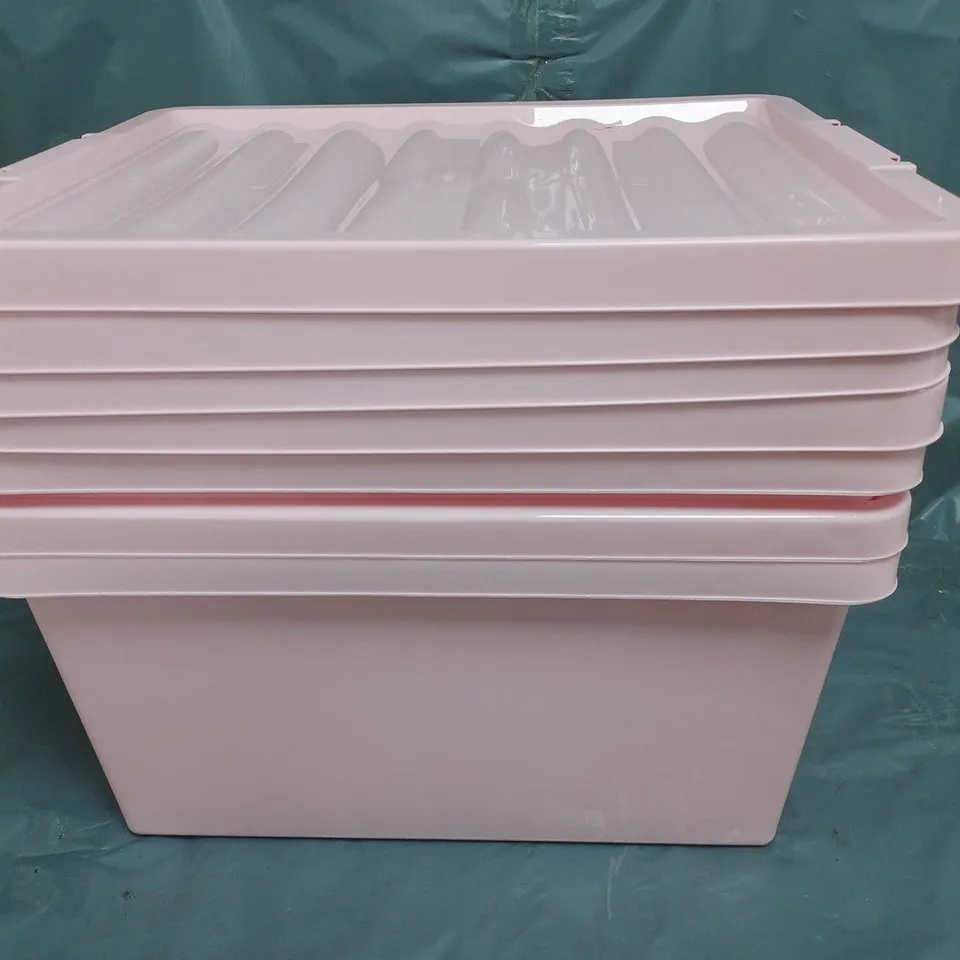SET OF 4 PLASTIC STORAGE TUBS IN PINK