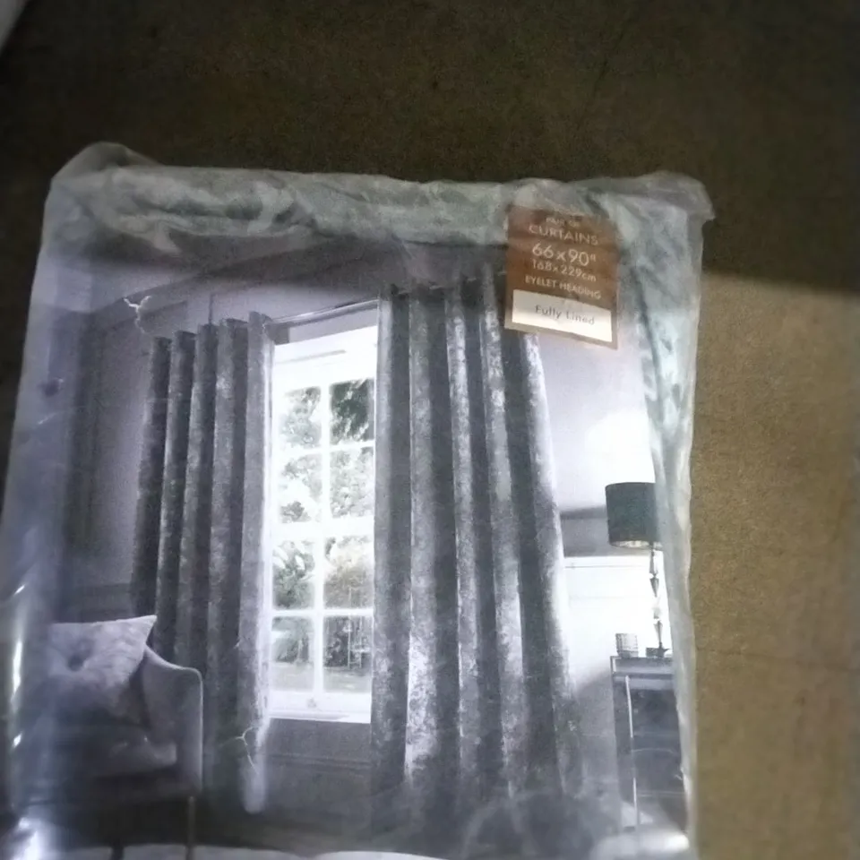 CRUSHED VELVET EYELET SHEER CURTAINS SET OF 2
