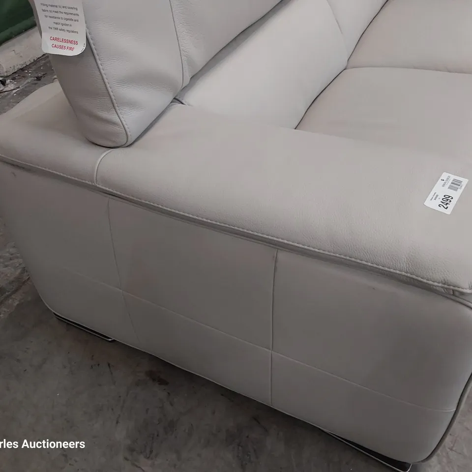 QUALITY ITALIAN DESIGNER MELO THREE SEATER SOFA WITH ADJUSTABLE HEADRESTS WHITE GREY LEATHER 