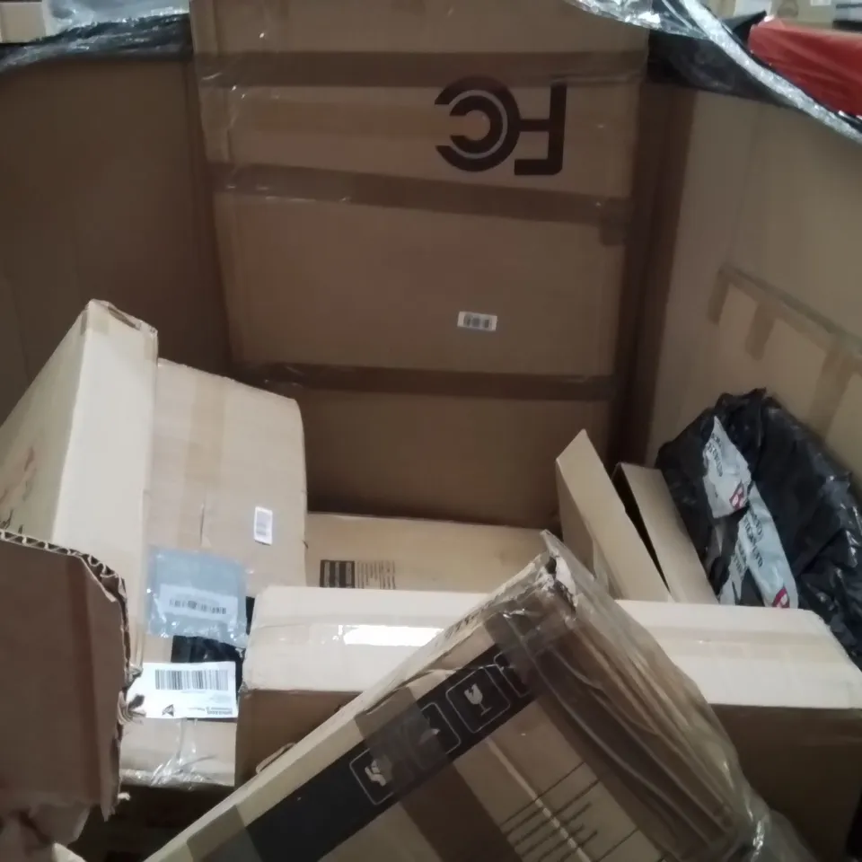 PALLET OF ASSORTED HOUSEHOLD GOODS AND PRODUCTS TO INCLUDE;PET PLAYPEN,MONITOR,FULL LENGTH MIRROR