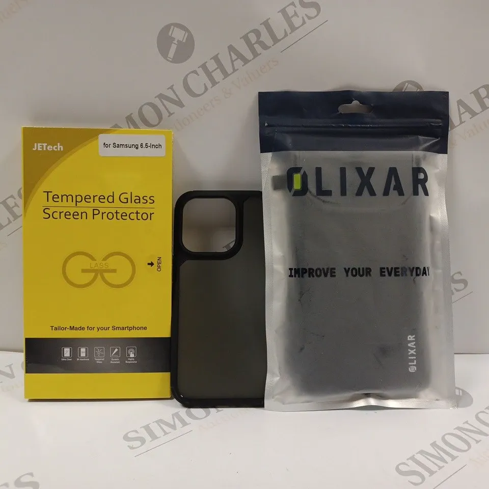 BOX OF APPROX 12 ASSORTED MOBILE PHONE ACCESSORIES TO INCLUDE JETECH SCREEN PROTECTOR, OLIXAR PHONE SOCK, TAURI PHONE CASE, ETC. 