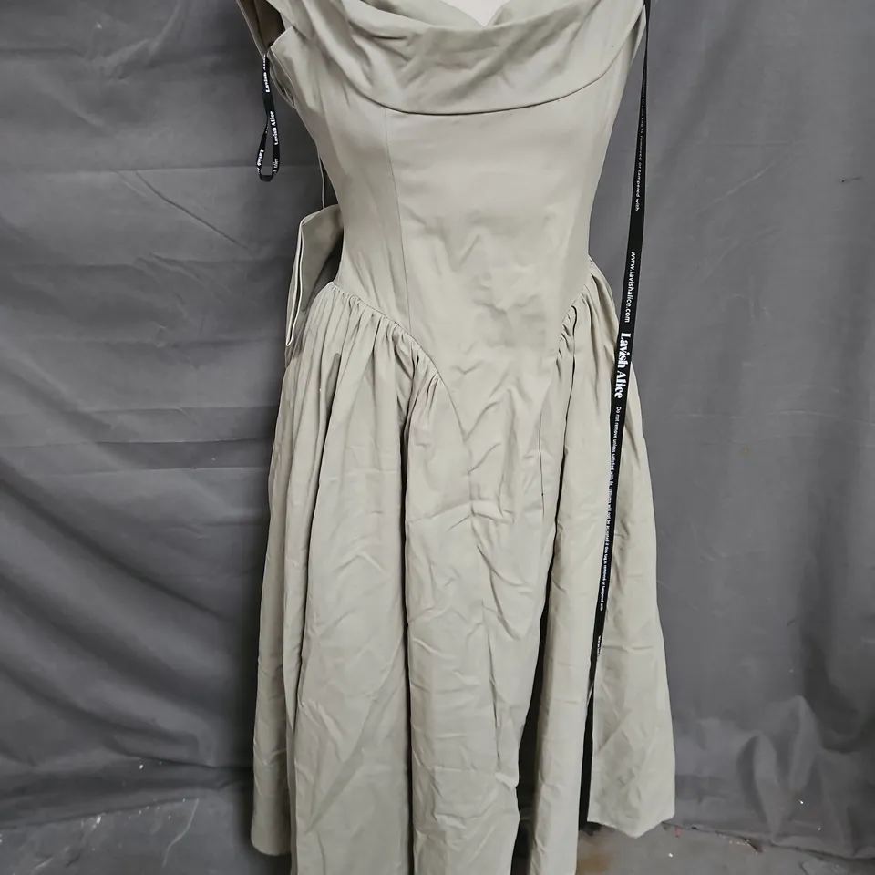 LAVISH ALICE STRUCTURED CORSET BACK DRESS IN SAGE SIZE 6